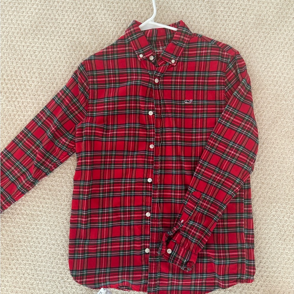 Vineyard Vines Boys Red and Green Plaid Flannel Shirt